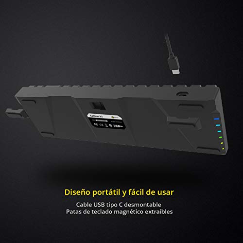 DREVO Calibur V2 Cherry MX Azul RGB 60% Teclado Mecánico para Juegos, Distribución QWERTY Españo, Compacto de 72 Teclas, Compatible con PC/Mac, USB C, Negro