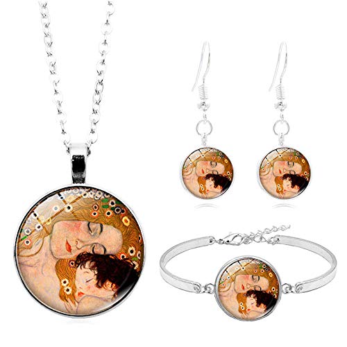 Drreny Klimt Kiss Time Set de Collar de Piedras Preciosas Pulsera de Plata Aretes Set de Joyas
