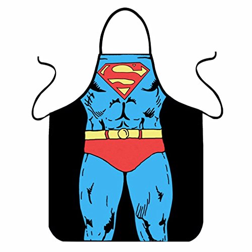 Ducomi Superhero - Delantal de Chef de Cocina para Hombre, Mujer y Niño - Mixto,Algodón, Ajustable, Longitud 72 cm - Uso Profesional o Doméstico - Impresiones Sexy, Divertidas, Vintage y Clásicas para Masterchef, Chefs y Chefs Estrellados (Superman)