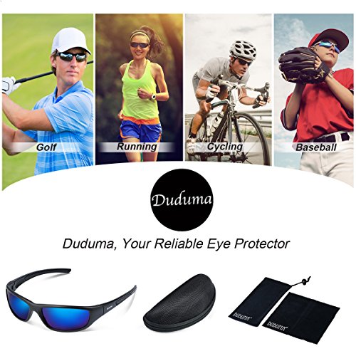 Duduma Gafas de Sol Deportivas Polarizadas Para Hombre Perfectas Para Esquiar Golf Correr Ciclismo TR8116 Súper Liviana Para Hombre y Para Mujer (marco mate negro con lente azul)