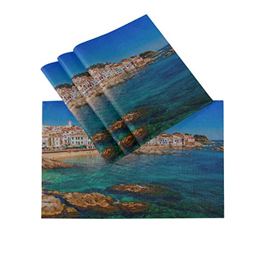 DUKAI Mantel Individual Sea Landscape Calella De Palafrugell Catalonia, Mantel Antideslizante Resistente al Calor, Apto para Mesa de Comedor, hogar, Cocina, Oficina y Exterior, Juego de 6