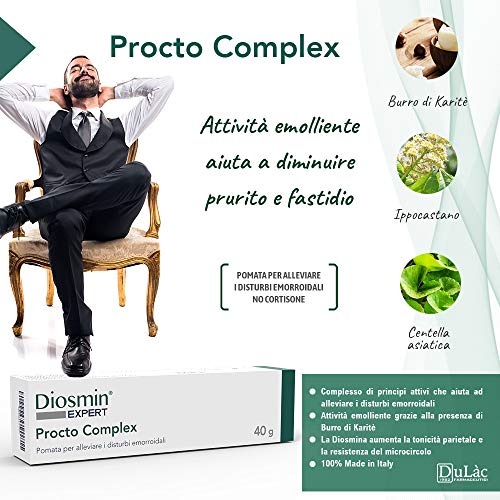 Dulàc - Procto Complex - 40 g - Crema natural para las hemorroides con Diosmina, Escina, Centella Asiática, Hipérico, Castaño de Indias y Manteca de Karité - SIN CORTISONA - Diosmin Expert