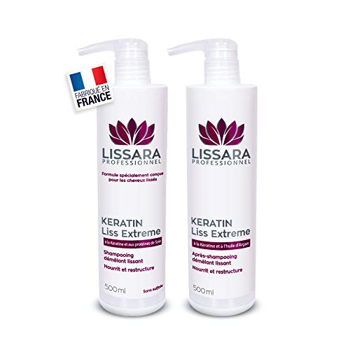 Dúo Champú y Acondicionador Sin Sulfatos ni Parabenos ni Siliconas - con Keratina - Tratamiento post Keratina - Made in France - 2 x 500ml