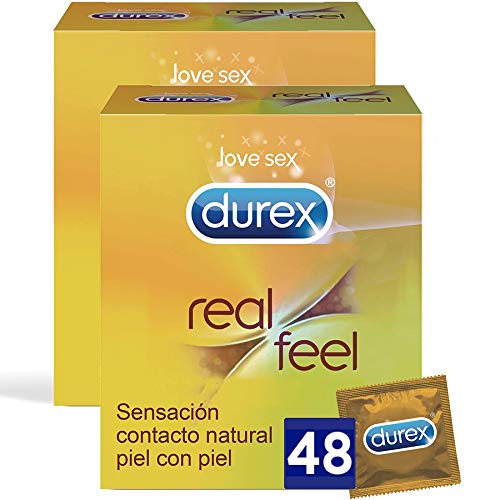 Durex Preservativos Real Feel, condones Sensitivos sin Latex - 48 unidades