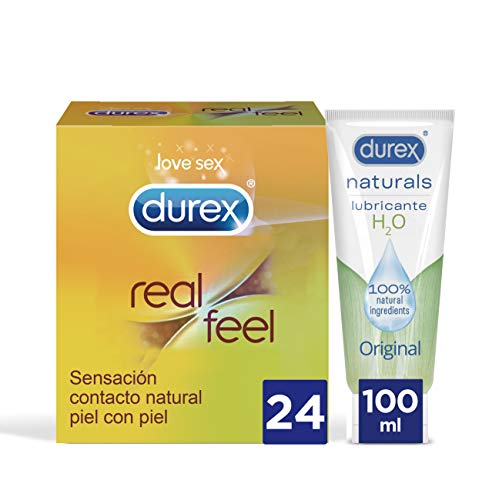 Durex Preservativos Real Feel + Lubricante Naturals H20-24 condones + Lubricante 100ml