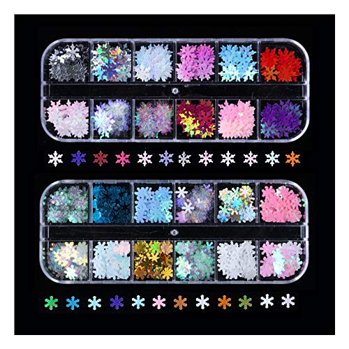 Dzmuero Decoración de lentejuelas de uñas, 24 piezas de lentejuelas de uñas, lentejuelas de decoración de uñas de copo de nieve, utilizadas para Navidad, decoración de lentejuelas de fiesta