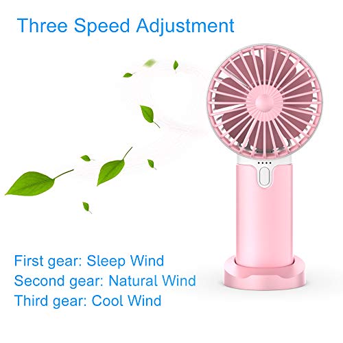 EasyULT Mini Ventilador de Mano USB, con 5200mAh Batería, Recargable USB Ventilador Portátil, 3 Velocidades Ajustable y Base Escritorio para al Hogar, Oficina, Viajes, Picnic-Rosa