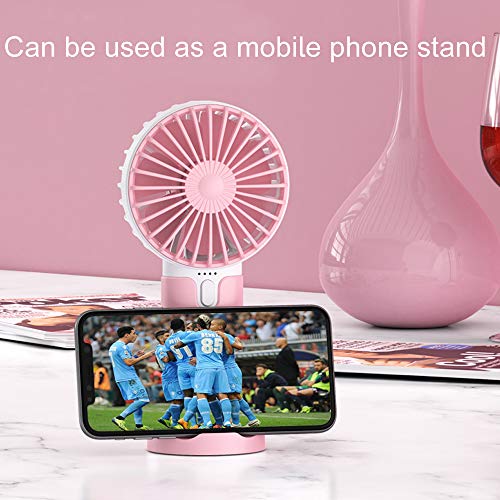 EasyULT Mini Ventilador de Mano USB, con 5200mAh Batería, Recargable USB Ventilador Portátil, 3 Velocidades Ajustable y Base Escritorio para al Hogar, Oficina, Viajes, Picnic-Rosa