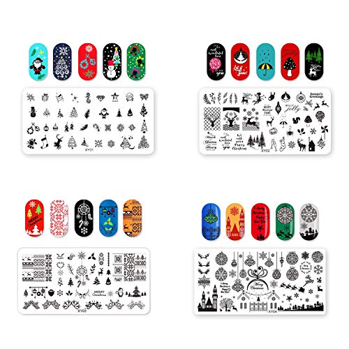 Ebanku 8Pcs Placas Uñas Estampados Navidad Nail Art Stamping Plate Christmas, Plantillas uñas Dibujos Decoracion Arte De Uñas Diy Del Clavo Del Sello Placas Estampado Manicura