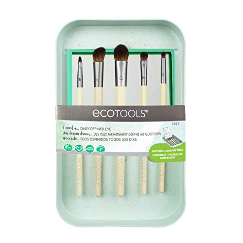 EcoTools® Daily Defined Eye - Juego de brochas para maquillaje de ojos con bandeja de almacenamiento