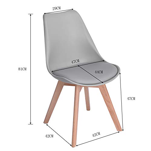 EGGREE Pack de 4 Tulip Sillas de Comedor Sillas Cocina Nórdico con Asiento Tapizado y Las piernas de Madera de Haya Maciza - Gris