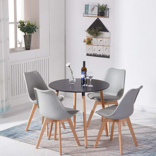 EGGREE Pack de 4 Tulip Sillas de Comedor Sillas Cocina Nórdico con Asiento Tapizado y Las piernas de Madera de Haya Maciza - Gris