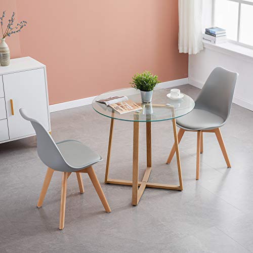 EGGREE Pack de 4 Tulip Sillas de Comedor Sillas Cocina Nórdico con Asiento Tapizado y Las piernas de Madera de Haya Maciza - Gris