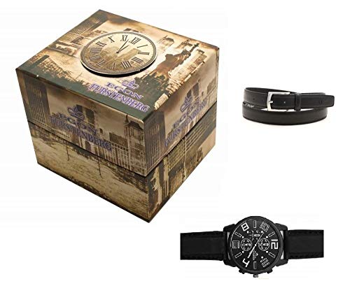 Egon Furstenberg IDEA DE REGALO Cinturón Hombre y reloj Caja negra 048/35 (Negro)