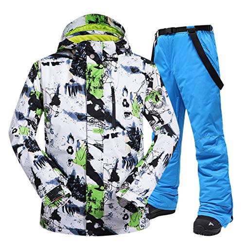 EIJFKNC Esquí Traje de esquí Hombre Invierno Cálido Resistente al Viento Impermeable Deportes al Aire Libre Chaquetas y Pantalones de Nieve Equipo de esquí Caliente Chaqueta de Snowboard Hombres, BLV