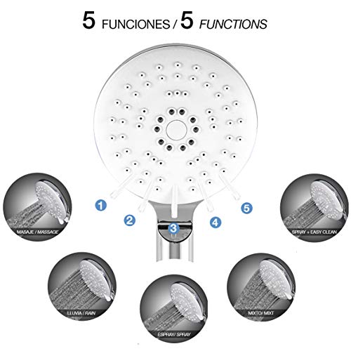 Ekoly - Conjunto B5 Alcachofa ducha de mano con manguera inoxidable, cabezal con 5 modos de chorro