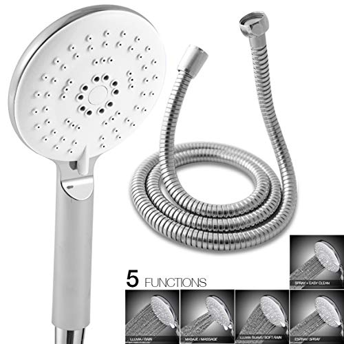 Ekoly - Conjunto B5 Alcachofa ducha de mano con manguera inoxidable, cabezal con 5 modos de chorro