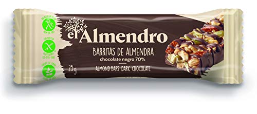El Almendro - Barritas de Almendra y Chocolate Negro 70% - 4x25 gr - Sin Gluten - Sin Aceite de Palma - Alto Contenido en Fibra