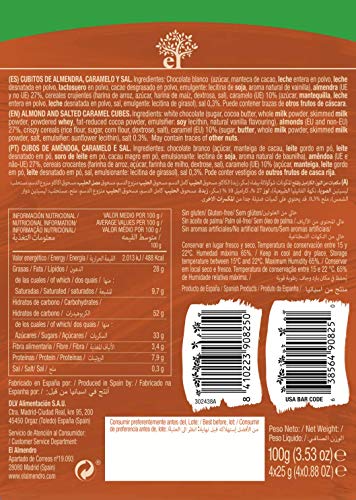 El Almendro - Cubits de Almendra y Caramelo a la Sal - 4x25 gr - Sin Gluten - Sin Aceite de Palma - Sin Aromas Artificiales