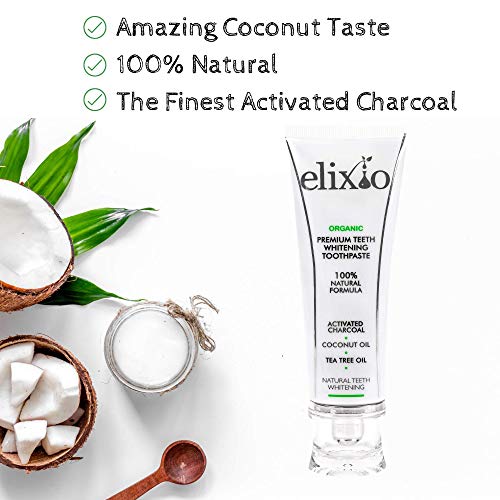 El carbón activo y el aceite de coco La pasta de dientes blanqueadora elixio/Aloe Vera & Aceite de árbol del té/Limpia los dientes, refresca el aliento, es seguro para el esmalte/Sin flúor/by elixio