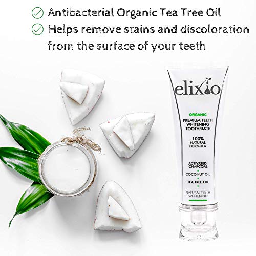 El carbón activo y el aceite de coco La pasta de dientes blanqueadora elixio/Aloe Vera & Aceite de árbol del té/Limpia los dientes, refresca el aliento, es seguro para el esmalte/Sin flúor/by elixio