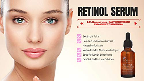 Eldivine Beauty Set De Suero | RETINOL 2.5%, VITAMINA C 20% y ÁCIDO HIALURÓNICO (1 oz cada uno) | Mejor Tratamiento Para las Arrugas, Líneas Finas, Manchas, Acné & Cicatrices | Set Antienvejecimiento