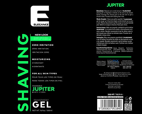 Élégance Gel de afeitar transparente - Rápido, suave y limpio para hombres, fragancia Júpiter - 500 ml