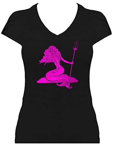 Elegante camiseta de mujer con impresión metálica sexy sirena rosa metalizado Nixe Negro M