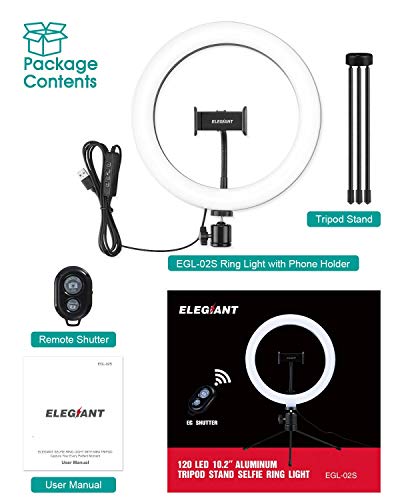 ELEGIANT Aro de Luz Trípode Fotografía, 10.2" Anillo de Luz Selfie con Control Remoto 120 LED 3 Modos 11 Niveles de Luz para TikTok Youtube Instagram Vlog Vídeo Maquillaje Enseñanza para iOS Android