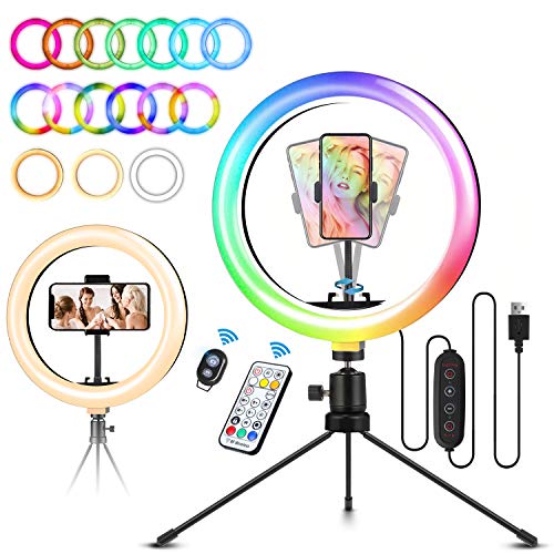 ELEGIANT Aro de Luz Trípode LED, Anillo de Luz 26 Colores RGB de 10.2" 3 Modos de iluminación, Brillo Ajustable con Control Remoto Inalámbrico para Selfie Fotografía Youtube Maquillaje para Móvil