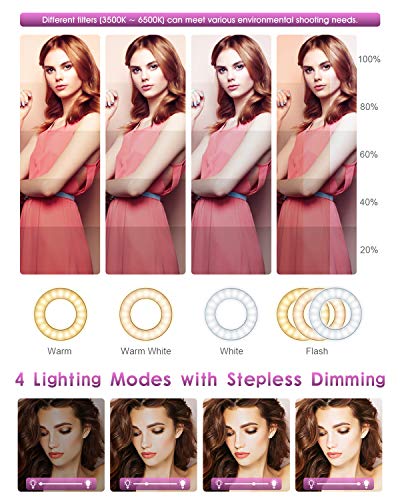 ELEGIANT Mini Anillo de Luz LED para Selfie y Fotografia, Aro de Luz con 4 Modos de Colores, Altura Regulable para Móvil Maquillaje Youtube Videoconferencia Live, Blanco