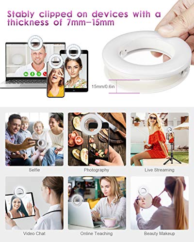 ELEGIANT Mini Anillo de Luz LED para Selfie y Fotografia, Aro de Luz con 4 Modos de Colores, Altura Regulable para Móvil Maquillaje Youtube Videoconferencia Live, Blanco