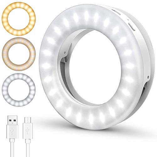 ELEGIANT Mini Anillo de Luz LED para Selfie y Fotografia, Aro de Luz con 4 Modos de Colores, Altura Regulable para Móvil Maquillaje Youtube Videoconferencia Live, Blanco