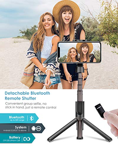 ELEGIANT Palo Selfie Trípode, 3 en 1 Bluetooth Stick Movil Deportivo Extensible de Control Remoto para Viaje Monopie con Obturador Rotación de 360 Grados Aleación de Aluminio Compatible Android iOS
