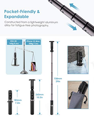 ELEGIANT Palo Selfie Trípode, 3 en 1 Bluetooth Stick Movil Deportivo Extensible de Control Remoto para Viaje Monopie con Obturador Rotación de 360 Grados Aleación de Aluminio Compatible Android iOS