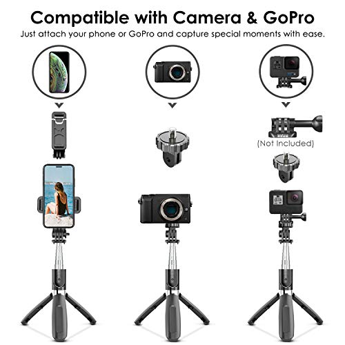 ELEGIANT Palo Selfie Trípode Bluetooth, 4 en 1 Selfie Stick Móvil con Control Remoto, Deportivo Extensible para Viaje, Monopié con Obturador Rotación 360° para Gopro, Mini Cámara, Celular Android iOS