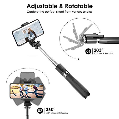 ELEGIANT Palo Selfie Trípode Bluetooth, 4 en 1 Selfie Stick Móvil con Control Remoto, Deportivo Extensible para Viaje, Monopié con Obturador Rotación 360° para Gopro, Mini Cámara, Celular Android iOS
