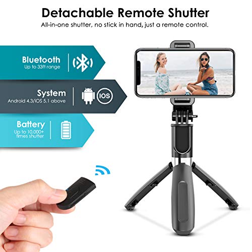 ELEGIANT Palo Selfie Trípode Bluetooth, 4 en 1 Selfie Stick Móvil con Control Remoto, Deportivo Extensible para Viaje, Monopié con Obturador Rotación 360° para Gopro, Mini Cámara, Celular Android iOS