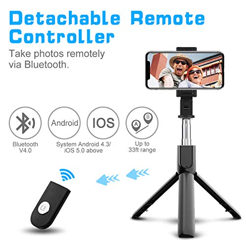 ELEGIANT Palo Selfie Trípode, Selfie Stick Móvil Bluetooth para Viaje Autofoto Extensible de Control Remoto Monopié 3 en 1 Obturador Deportivo Rotación 360 Grados para iPhone XS Samsung Huawei Xiaomi