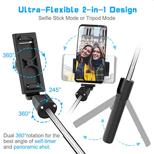 ELEGIANT Palo Selfie Trípode, Selfie Stick Móvil Bluetooth para Viaje Autofoto Extensible de Control Remoto Monopié 3 en 1 Obturador Deportivo Rotación 360 Grados para iPhone XS Samsung Huawei Xiaomi