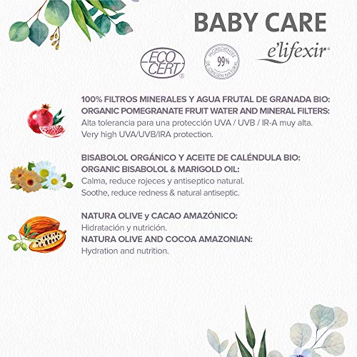 Elifexir Baby Care - Crema Solar Niño y Bebé | Hidratante, Nutritiva, Resistente Agua | Protector Solar UVA/UVB/IR-A | 100% Filtros Minerales | Sin Parabenes | Hipoalergénica | Piel Sensible -100ml