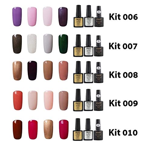 Elite99 Esmalte de Uñas Semipermanente Uñas de Gel UV LED Kit de Manicura 7pcs con Base Coat Top Coat de Brillo y Top Coat de Mate Pintauñas Soak off - Kit 001