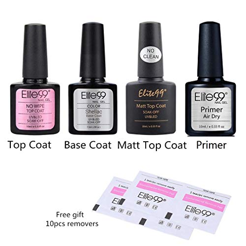 Elite99 Esmaltes Semipermanentes de Uñas en Gel UV LED, 6pcs Kit de Esmaltes de Uñas 10ml (Base y top coat 4pcs kit)