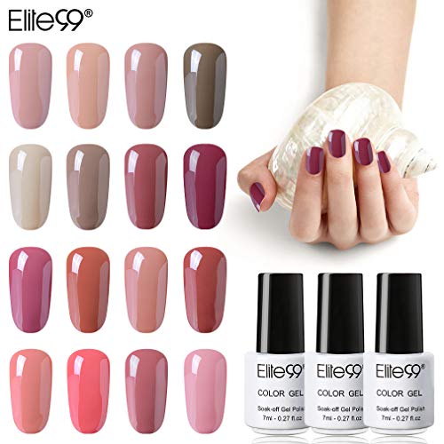 Elite99 Esmaltes Semipermanentes de Uñas en Gel UV LED, Selección de Tono de Beige, Nude Color, 24pcs de Esmaltes de Uñas 7ML Set Completo