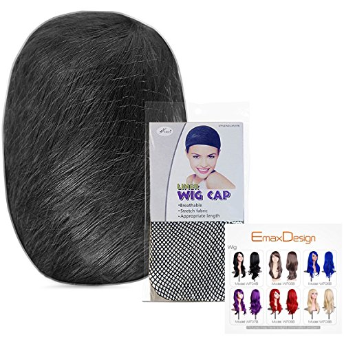 EmaxDesign Peluca de mujer de 70 cm de longitud Melena larga y con volumen, de estilo ondulado y resistente al calor, incluye rejilla para el pelo y peine para peluca(Color: Negro)