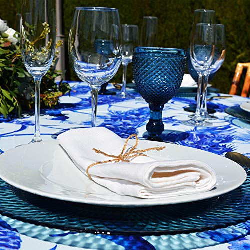 EME Mobiliario Copa de Cristal Tallado Picos en Color Azul Set 6 Unidades