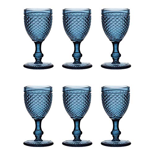 EME Mobiliario Copa de Cristal Tallado Picos en Color Azul Set 6 Unidades