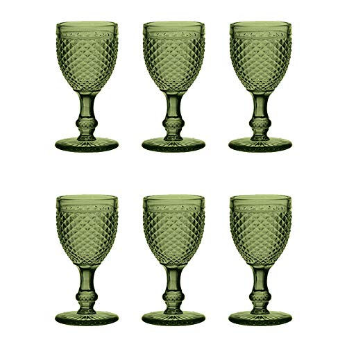 EME Mobiliario Copa de Cristal Tallado Picos en Color Verde Set 6 Unidades