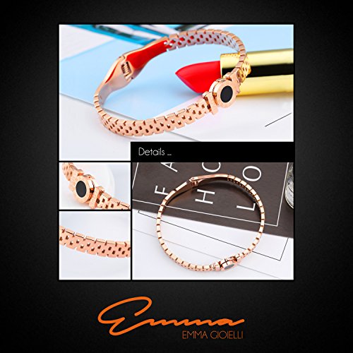 Emma Gioielli - Pulsera Rígida para Mujer en Acero Stainless Steel Ch. en Oro Rosa de ALTA CALIDAD Círculo Redondo en Pvd Negro y Números Romanos"Love" - Paquete Regalo