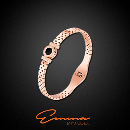 Emma Gioielli - Pulsera Rígida para Mujer en Acero Stainless Steel Ch. en Oro Rosa de ALTA CALIDAD Círculo Redondo en Pvd Negro y Números Romanos"Love" - Paquete Regalo
